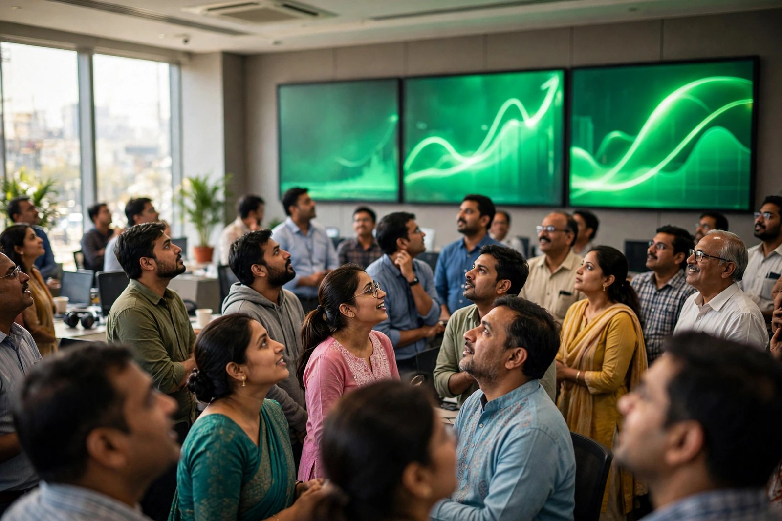 Jio IPO: traders on a busy brokerage floor as bids hit a record