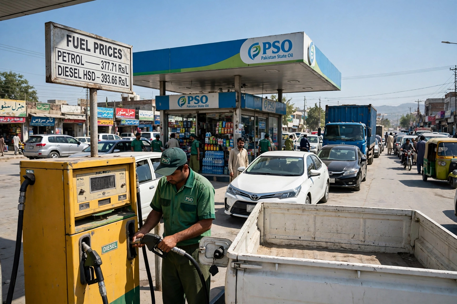 Pakistan diesel price rise at a busy petrol station in Pakistan