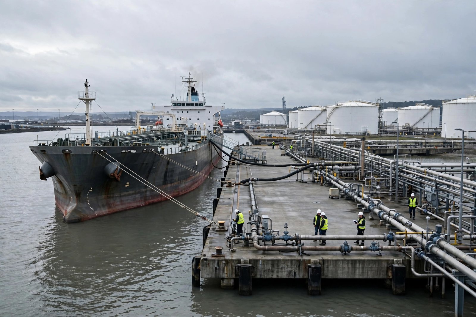 Russian diesel tanker: the tanker docked at a fuel terminal