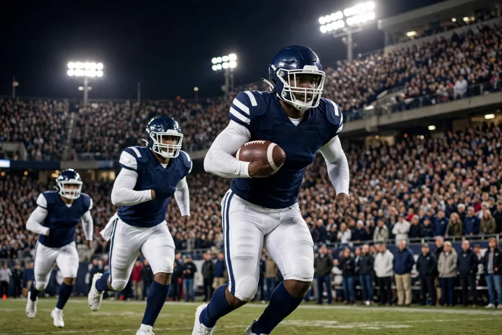 dallas cowboys players on the field at night