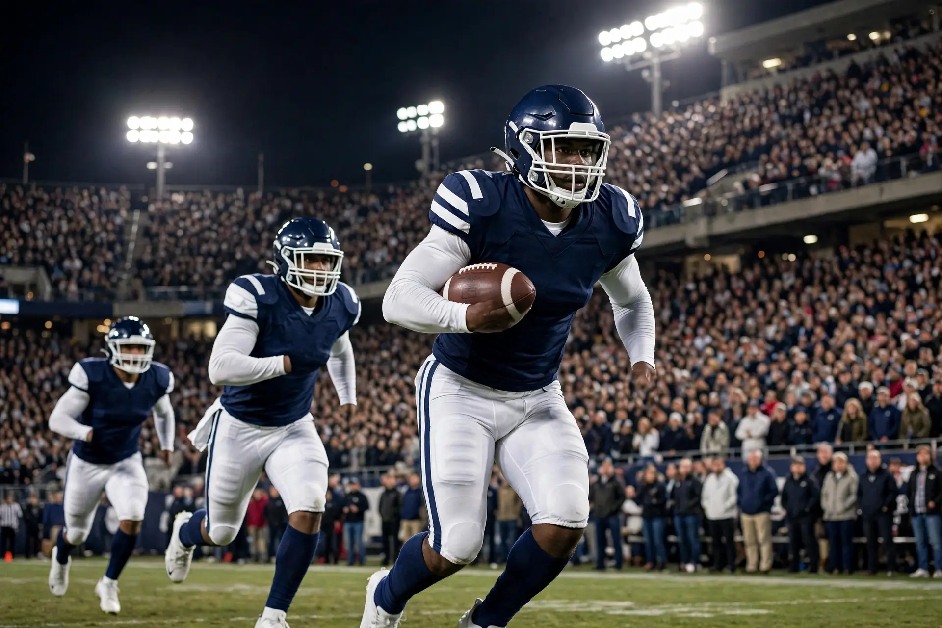 dallas cowboys players on the field at night