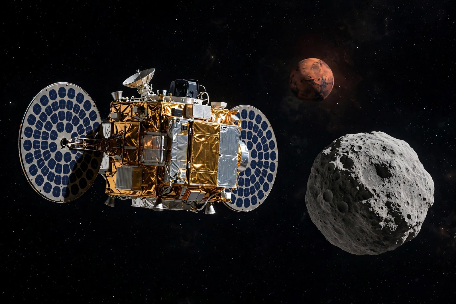 MMX Phobos mission: the spacecraft approaches Mars moon Phobos