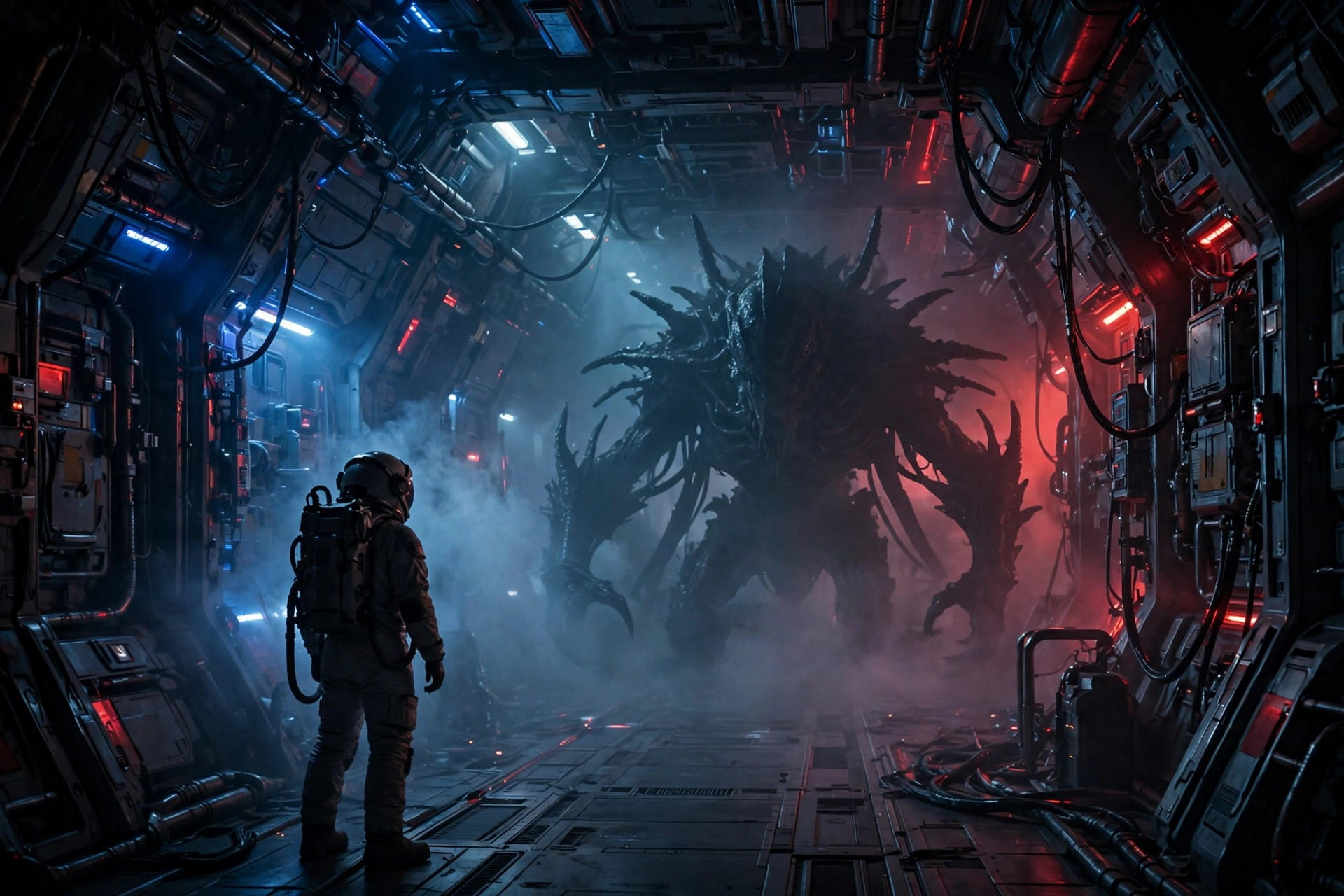 Astronaut faces an alien creature in a scene evoking the new Alien film