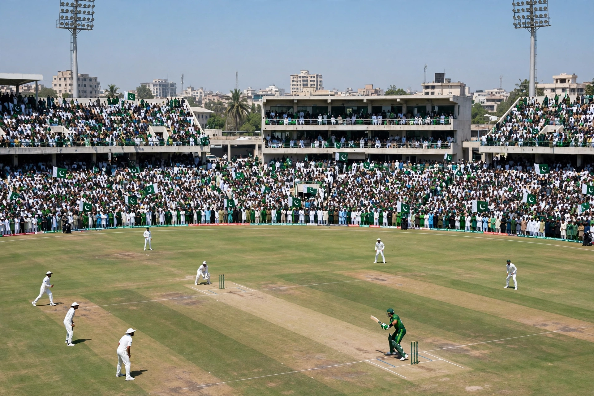 Pakistan Test squad batsman plays a shot in a Test match