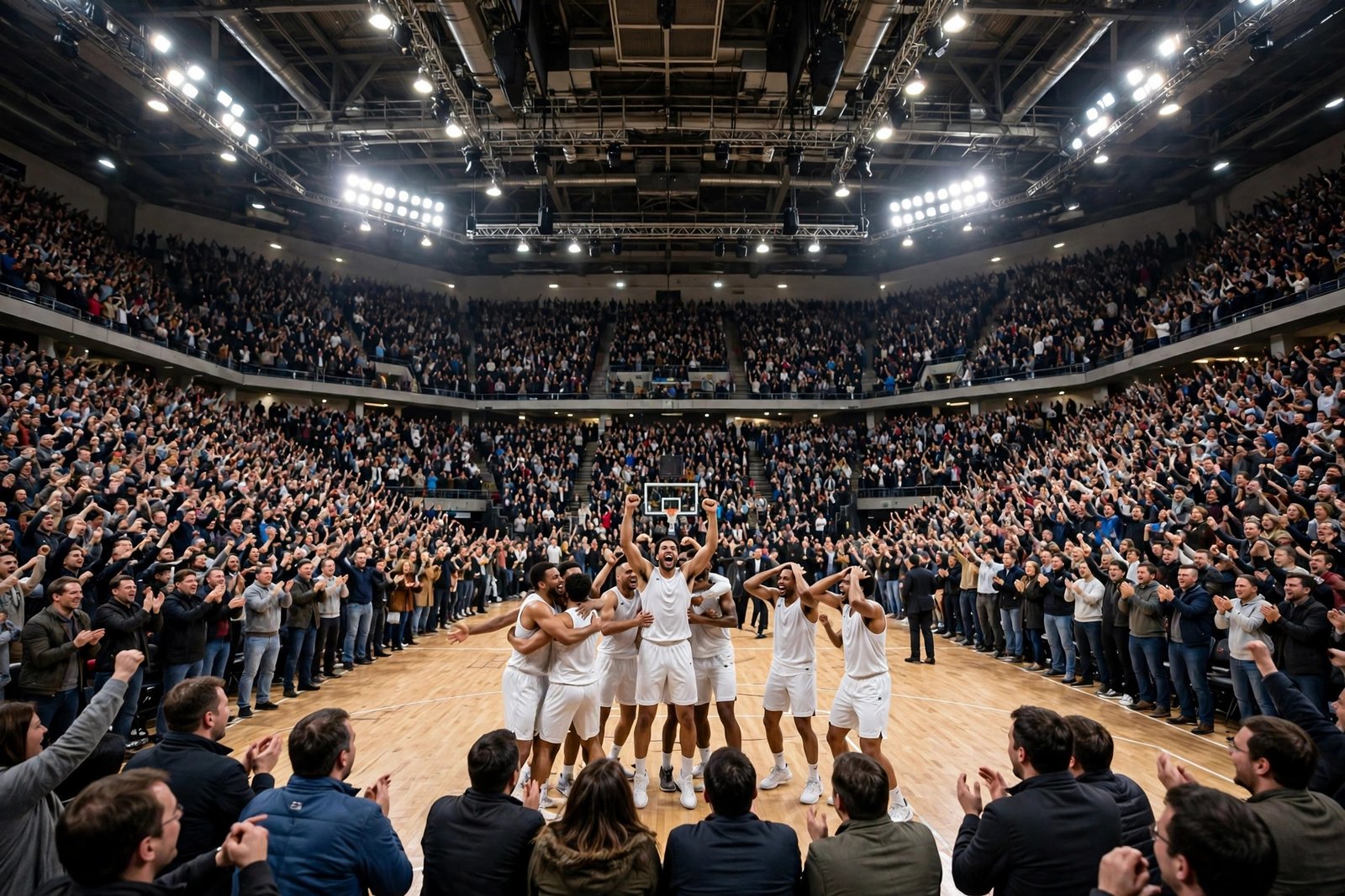 76ers 29-point comeback: players celebrate in a packed arena