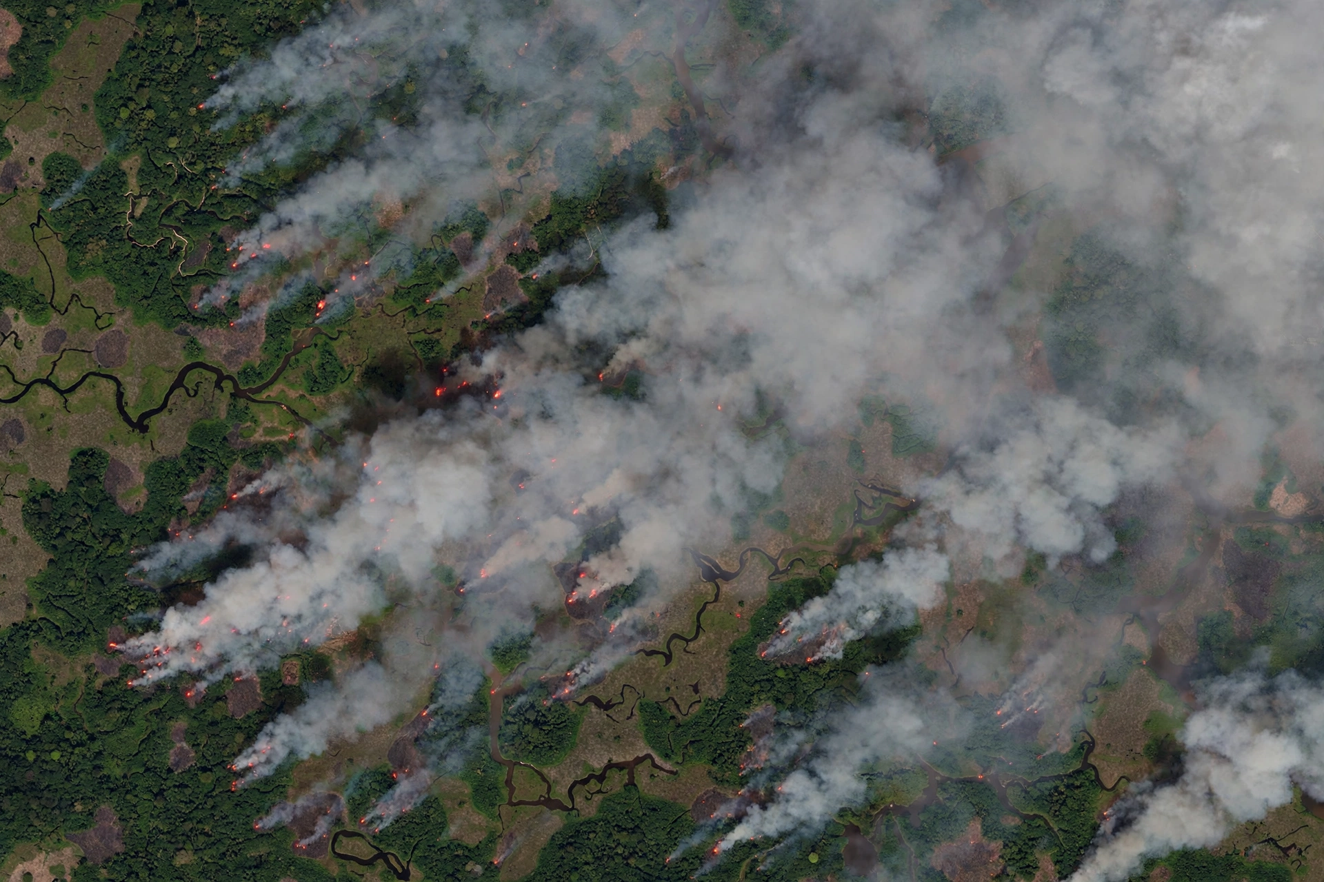 Satellite view of smoke over Indonesian peat fires in Kalimantan
