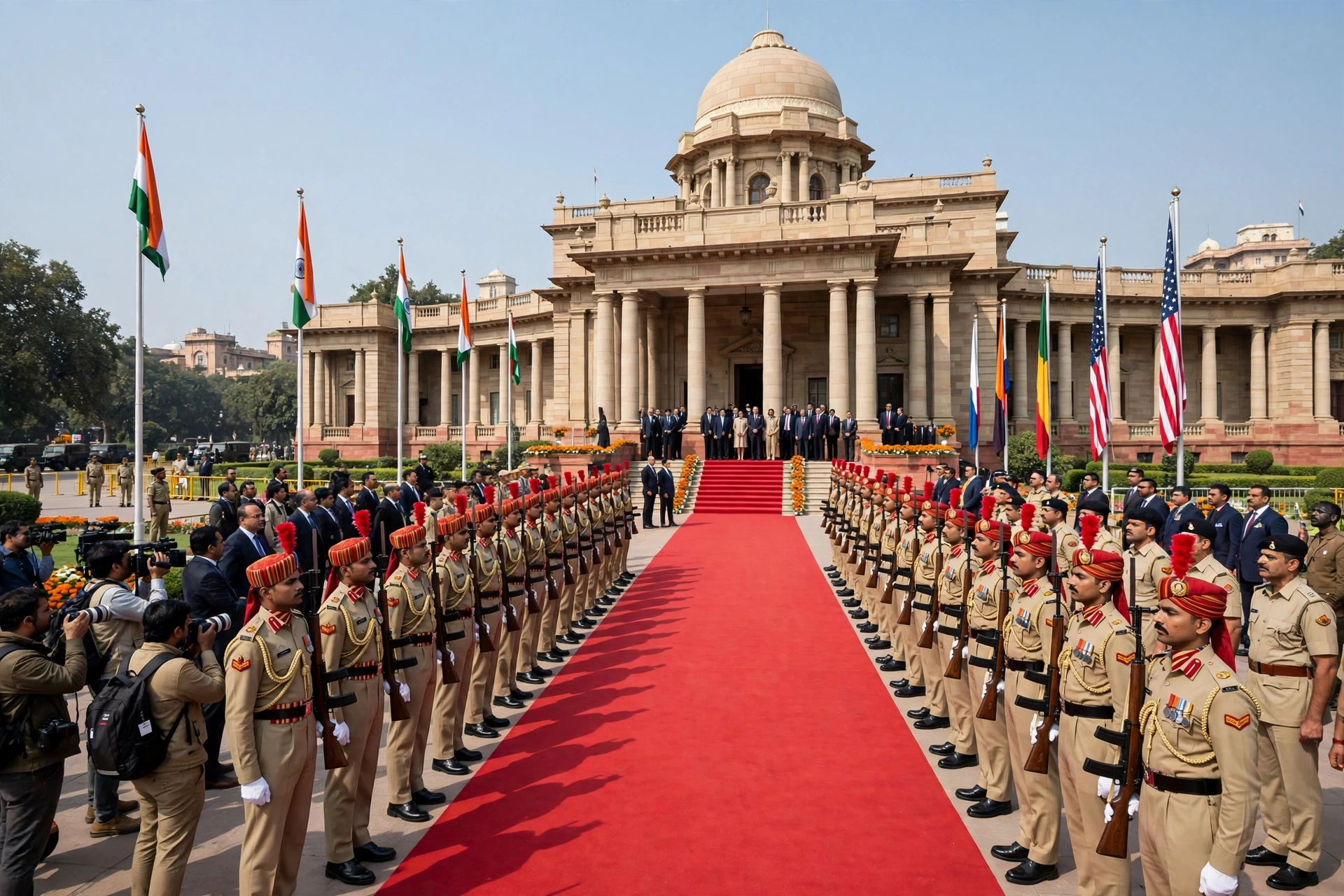 State visit welcome ceremony in New Delhi for the Prince Alois India visit