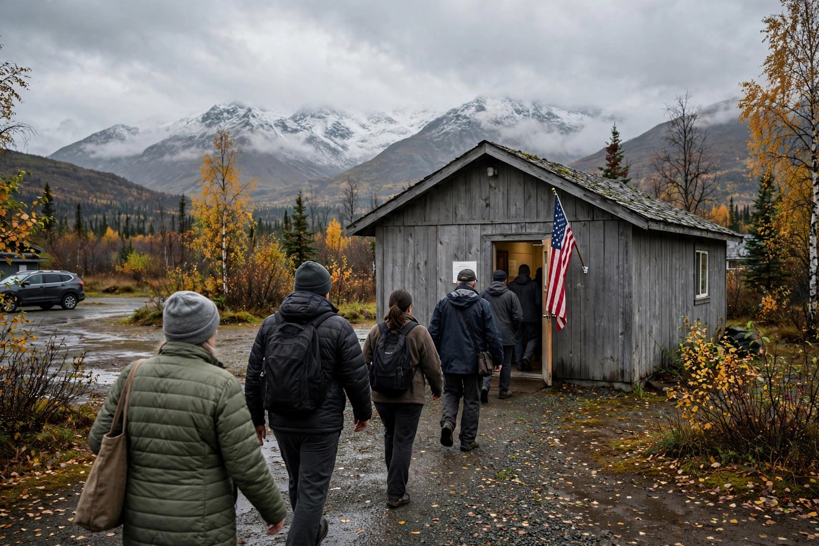 Alaska Senate race lawsuit: voters enter a polling station in Alaska